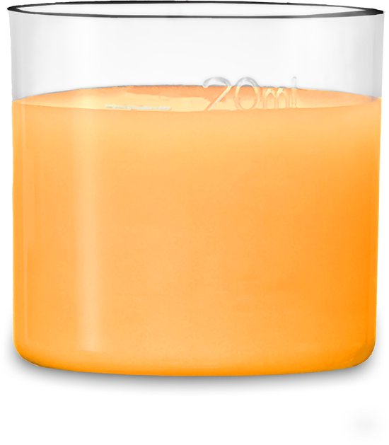 Gele vloeistof in een glazen beker, met een markering van 20ml.