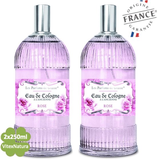 Rose Eau de Cologne 2 x 250 ML | merk A L'Ancienne | unisex | multifunctioneel als parfum, roomspray en fris linnengoed | Franse Parfum de Grasse