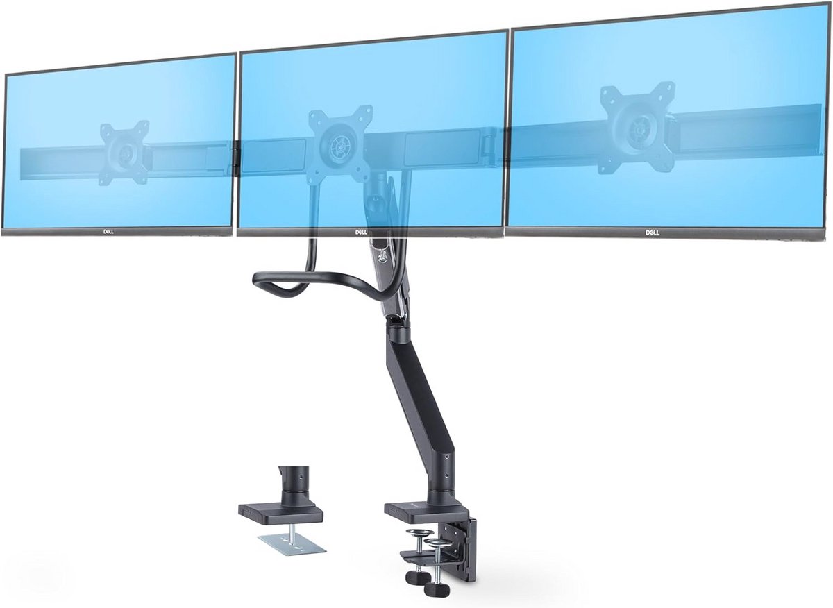 Driedelige Monitorarm voor Bureaustoelen – Tot 27 inch Schermen, VESA 75x75/100x100, Duurzame C-klem