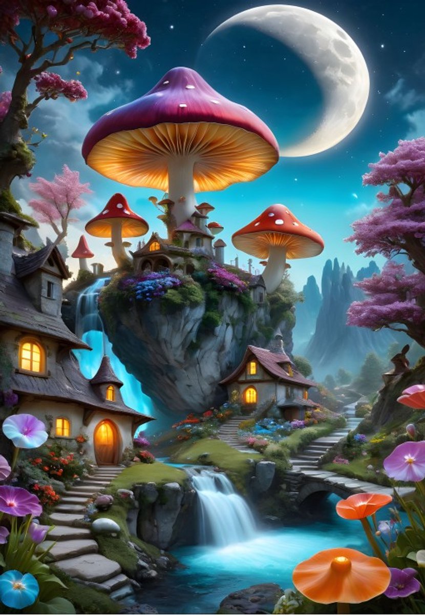 Bluebird Puzzle legpuzzel Mushroom Town - 1000 stukjes kleurrijk speelgoed.