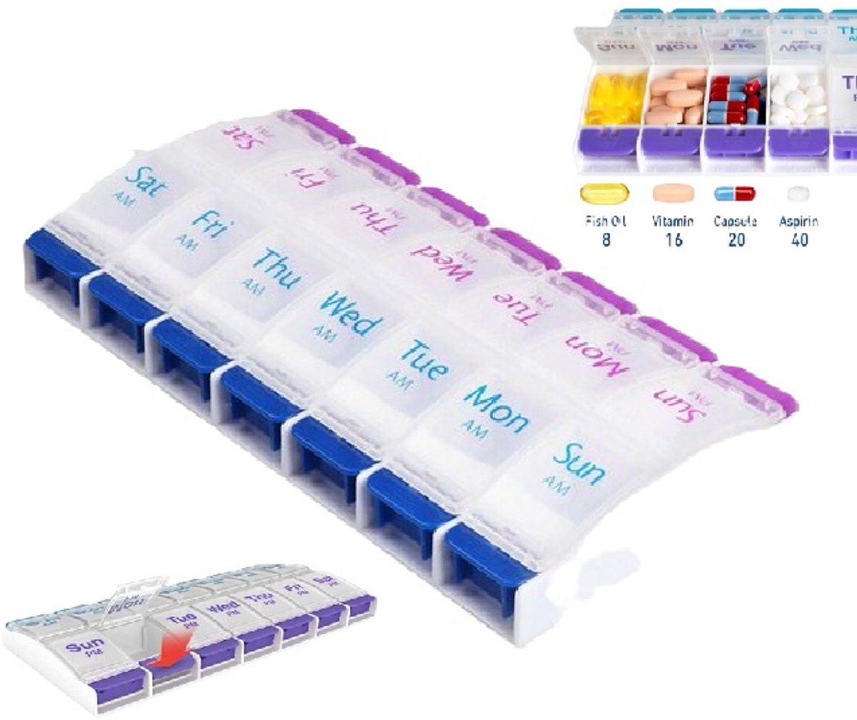 Goedkoopste Medicijnendoosje I Pillendoosje I Pillendoos I Medicijn doosje I Pil Box I Met Drukknop I 7 dagen I 2 Dagdelen