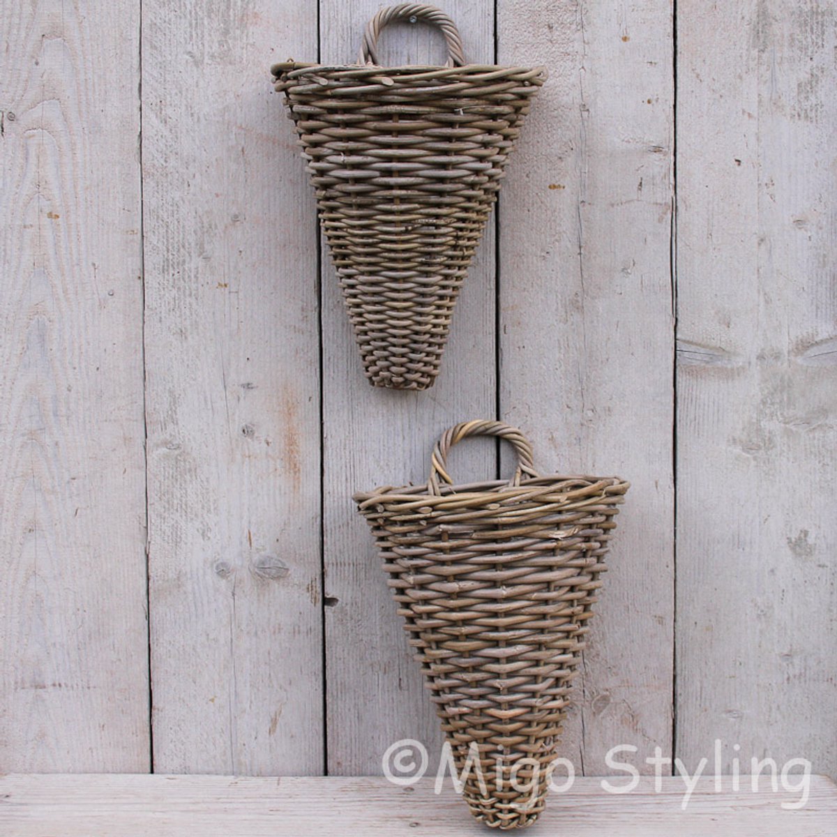 MigoStyling - Set Wandhangers - Grey - Rotan - Riet - Met Plastic - B 30 x D 25 X H 40 cm