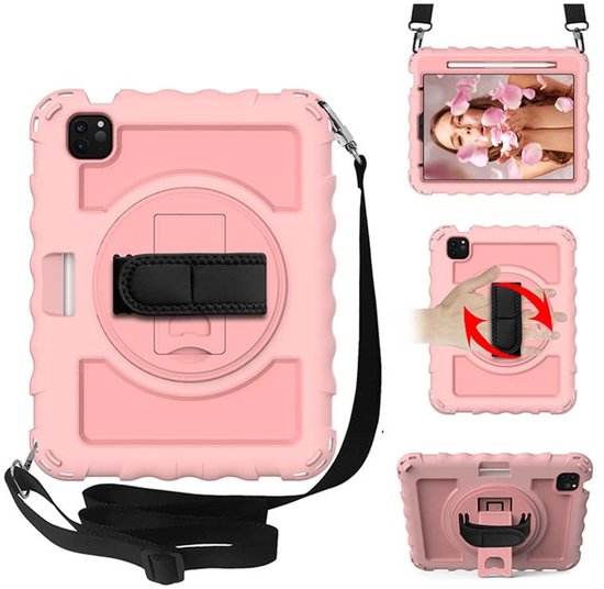 Étui pour iPad Pro 11 2021 / iPad Air 5 – Étui de protection camouflage robuste avec protection d'écran, porte-stylo, poignée rotative à 360°, béquille et bandoulière – Housse hybride 3 couches pour tablette – armée