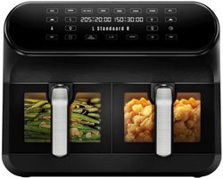 Luxe Dubbele Airfryer – Heteluchtfriteuse – Duo Airfryer – 10 Programma's – 2 Onafhankelijke Kookzones – XXL Design – 2400W – LED Display – Zwart