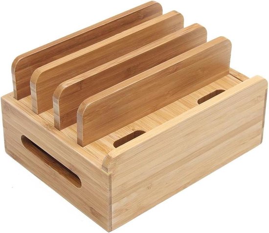 Tissting Laadstation organizer voor meerdere apparaten, houten mobiele telefoon dockingstation draagbare tablet computer organizer opbergdoos voor thuiskantoor