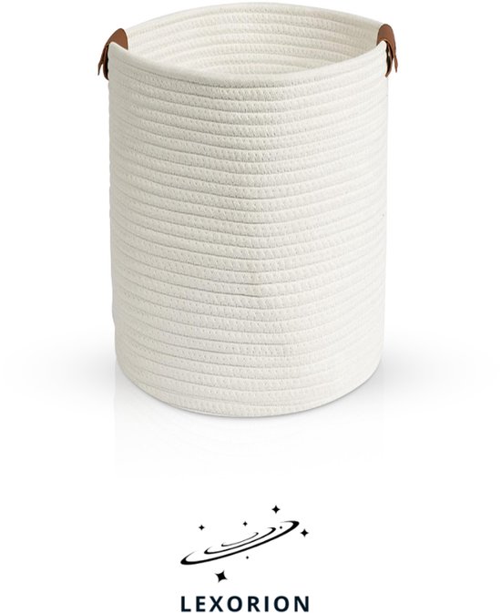 Lexorion Natura - Panier de rangement en coton - Wit - Taille L - 38 x 28 cm - Panier à jouets et rangement de salle de bain - Écologique