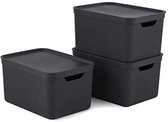 Lot de 3 boîtes de rangement Rotho Jive 16 l avec couvercle, plastique (PP recyclé), noir/anthracite, 3 x 16 (35 x 25 x 20 cm)