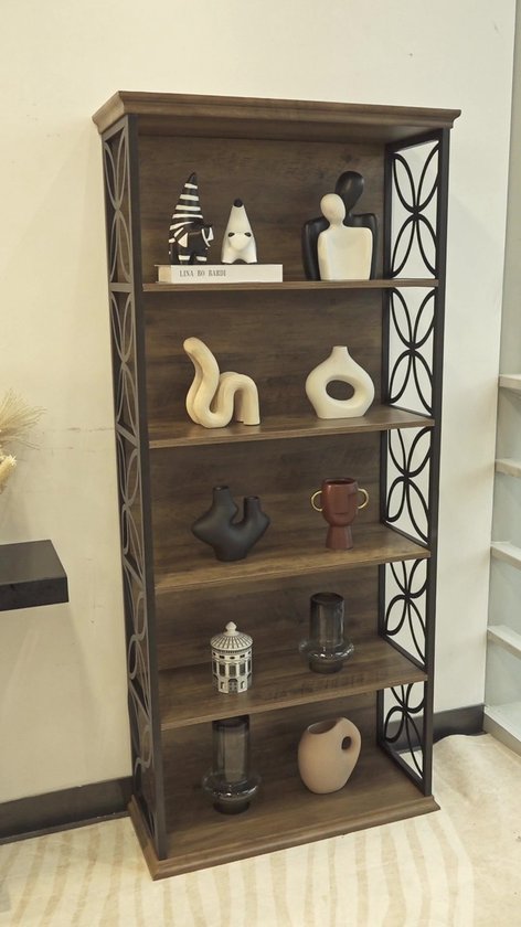 Tribesigns - Boekenkast met 6 Planken - Industriële Boekenkast met Metalen Frame - Open Opbergplanken voor Woonkamer, Slaapkamer, Thuiskantoor - 80x32x180cm - Bruin en Zwart