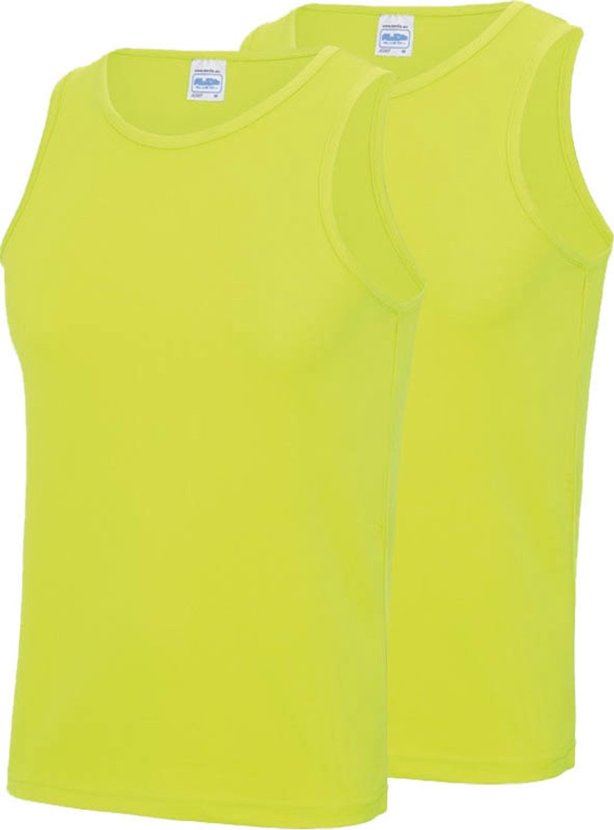 AWDis sport sintlet/tanktop - 2x - heren - Fluor geel - mouwloos - Polyester - Sportkleding