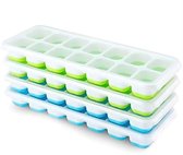4 Stuks - Siliconen IJsblokjesvorm Met Deksel - 14 Vakken Per Tray - BPA vrij - IJsblokjesbakje - Ruimtebesparend - Uitdruk Bodem - Stapelbaar - Rechthoekig