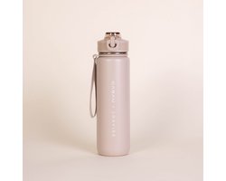 Cabau Bloom Bottle RVS Waterfles 870ml Sand | Geïsoleerde Thermosfles | BPA-vrij & Lekvrij | Duurzame Drinkfles met Schoonmaakborstel & Draagkoord | Waterfles volwassenen | RVS drinkfles | Herbruikbare waterfles | Sportfles dames | Cadeau voor haar
