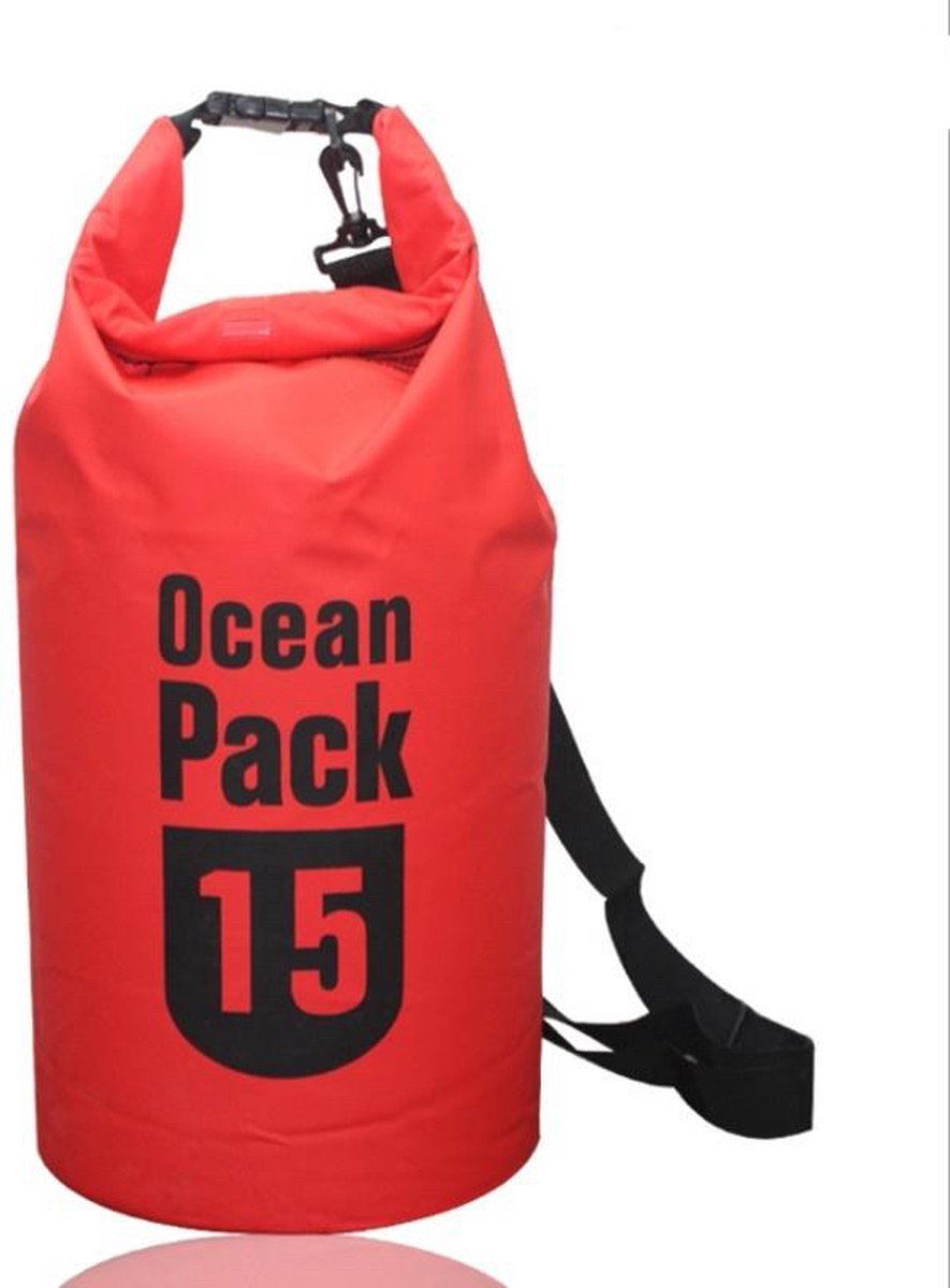 Waterdichte Tas - Dry bag - 15L - Rood - Ocean Pack - Dry Sack - Survival Outdoor Rugzak - Drybags - Boottas - Zeiltas
