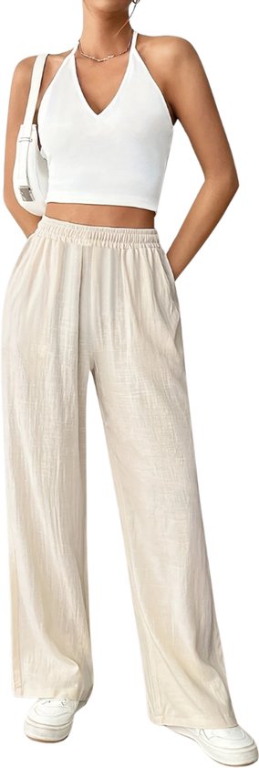 QLXYYFC Dames wijde palazzo broek, luchtige, lichte zomerbroek, palazzo broek, hoge taille, comfortabele, luchtige, linnen vrijetijdsbroek, lichte casual outdoorbroek, palazzo broek