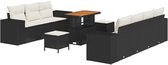 vidaXL - 10-delige - tuinset - met - kussens - in - zwart - poly - rattan - en - acacia