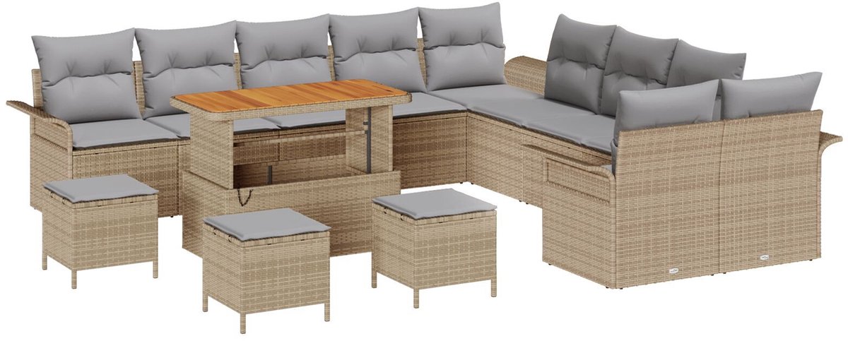 vidaXL - Tuinbank - Set - met - kussen - 13 - pcs - Beige - poly - rattan