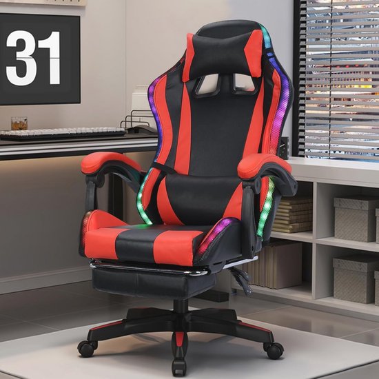 Ergonomische Gamingstoel met Bluetooth en RGB LED Verlichting - Comfortabele Computerstoel met Hoofdsteun en Lendenkussen — afbeelding 4