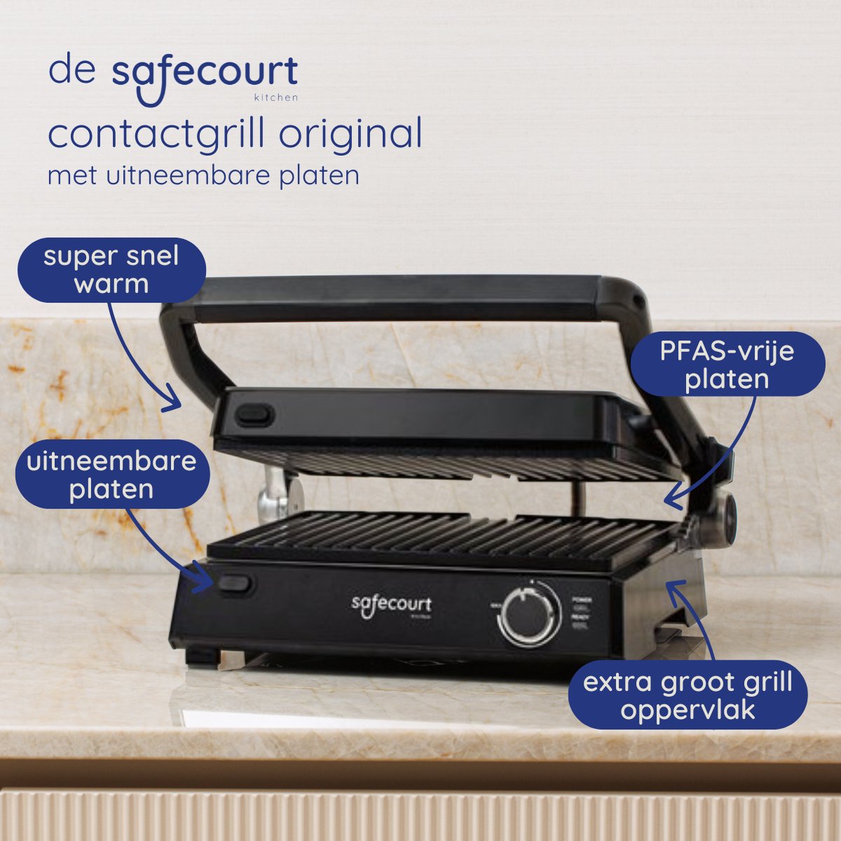 Safecourt Kitchen Tosti apparaat – Paninigrill en Tosti ijzer – Uitneembare PFAS-vrije platen & vaatwasserbestendig – Groot grilloppervlak – snel warm (2000W) – Contactgrill — cadeau in Kookcadeaus - foto 2