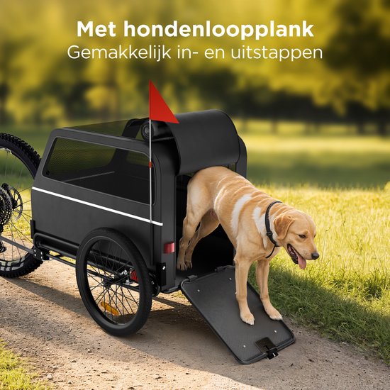 TrevoPet® Hondenfietskar XL - Opvouwbare Fietskar Hond - Hondenkar met Loopplank, Veersysteem & Weerbestendig - Geschikt voor E-Bikes - 45 kg - Zwart