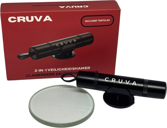 Marteau de sécurité Cruva Zwart - Marteau d'urgence pour voiture - Hammer de Safety - Support autocollant - Sécurité