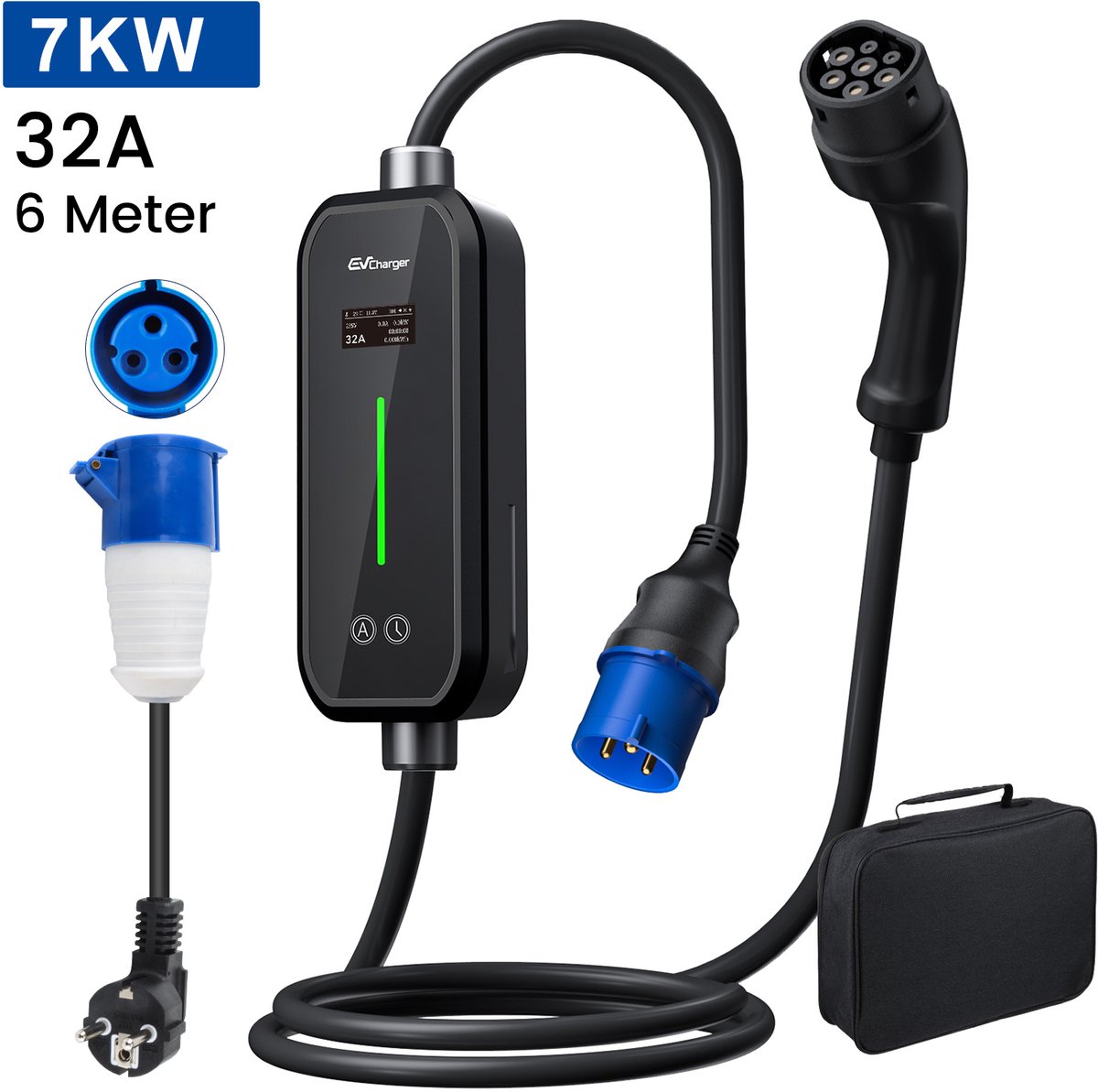Krachtige Draagbare EV Laadkabel - 3.68/7kW, 1-Fase, Type 2