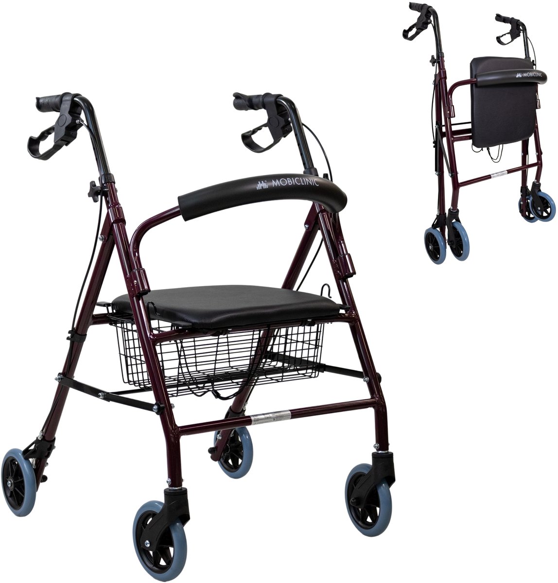 Goedkoopste Mobiclinic Escorial - Rollator - Looprek met 4 wielen - Met remmen - Aluminium - Met Stoel en Rugleuning - Opvouwbare en Verstelbare in Hoogte - Wandelaar - Lichtgewicht - Tot 110 kg - Bordeaux