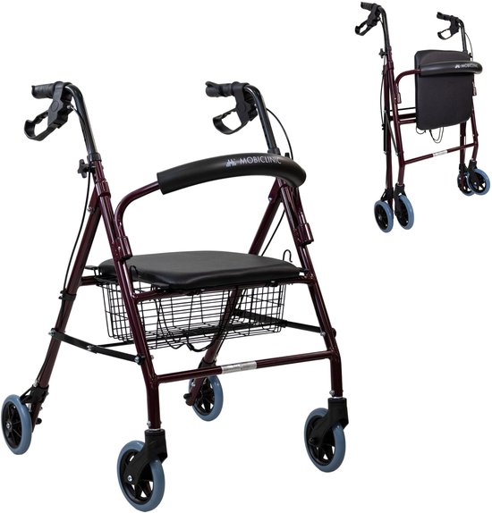 Mobiclinic Escorial - Rollator - Looprek met 4 wielen - Met remmen - Aluminium - Met Stoel en Rugleuning - Opvouwbare en Verstelbare in Hoogte - Wandelaar - Lichtgewicht - Tot 110 kg - Bordeaux
