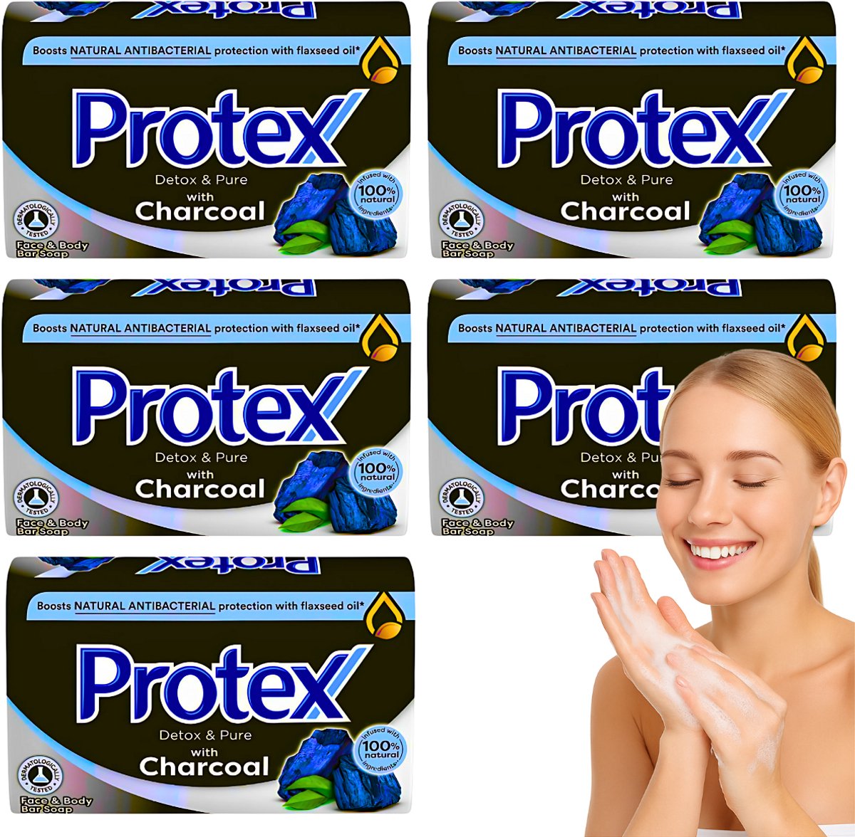 Goedkoopste Protex Handzeep Charcoal - 5 Stuks - Antibacteriele Zeep - Voor Hand en Lichaam - Zeep Blok - Zeepbar - Soapbar