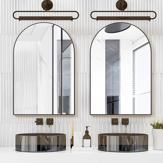 CASSILANDO Gebogen spiegel, 50 × 75 cm gebogen badkamerspiegel, metalen frame spiegel, unieke wandspiegel voor woonkamer, open haard, slaapkamer, entree