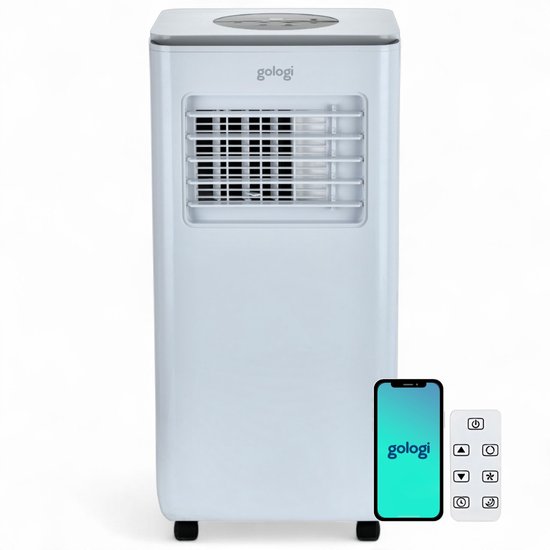 Gologi 3-in-1 Mobiele Airco - Aircooler met Wifi en App - 9.000 BTU/h - Met Raamafdichtingskit - Inclusief Afstandsbediening – Geschikt voor Slaapkamer - Wit