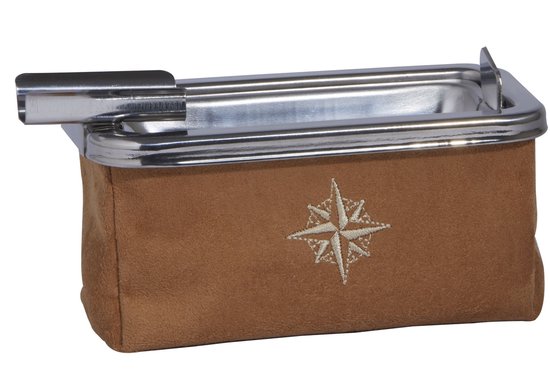 Cendrier à cigares coupe-vent Marine Business en daim camel 15 x 9 x 8 cm