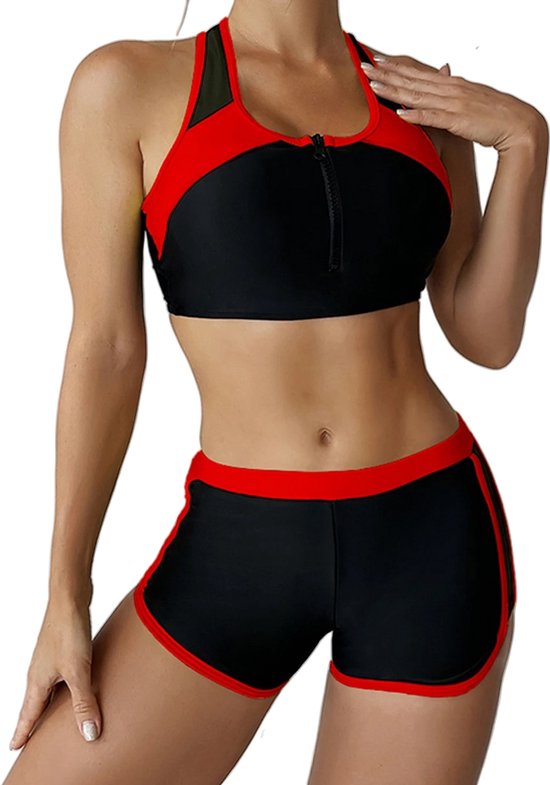 SHEKINI Dames Pro One Piece Athletic Badpak Kleurblok Sport Eendelig Badpak, zwart en groen., XXL