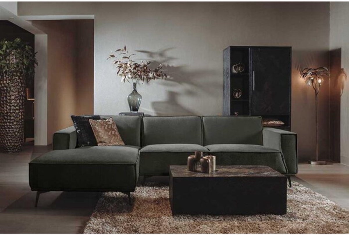 Tower Living Chaise Longue Bank Leeds - Groen Stof - Links - 280x156x81cm