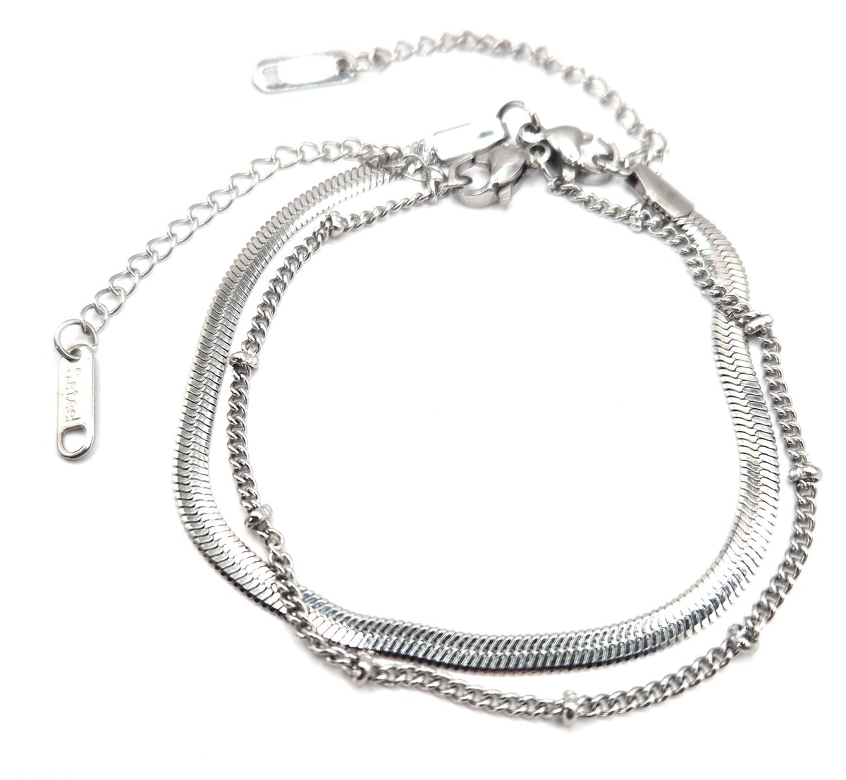 Dames Armbanden Staal LiLaLove- Zilveren Armbanden- 2 stuks- RVS Stainless Steel- Hippe Armband Vrouw- Schakelarmband- Armbandenset- Moederdag