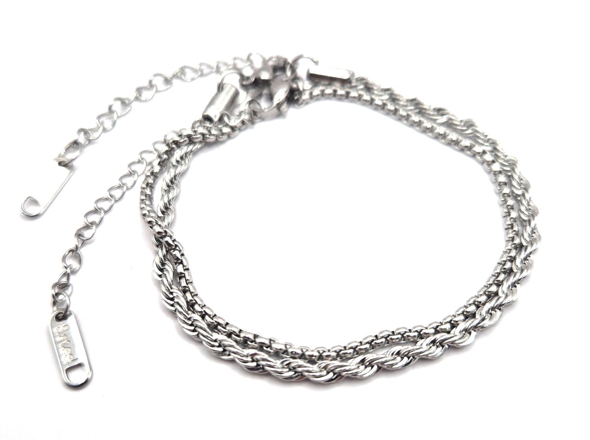 Dames Armbanden set Staal- Zilveren Armbanden- 2 stuks armbanden- Stainless Steel RVS armband- Trendy Armband Vrouw- Schakelarmband- Moederdag