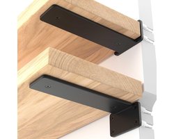 2 stuks—Wandmontagebeugels - RVS plankbeugels - Wandplank bodembeugels - Verborgen plank bodem ondersteuningsbeugels - Plankbeugels - L-beugels - Zware plankbeugels-3,5 mm dik, 15 cm lang(zwart)