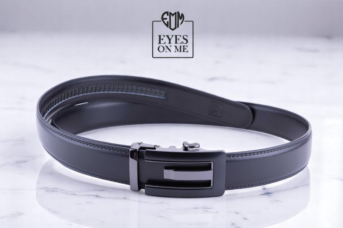 Zwarte lederen riem zonder gaatjes met automatische gesp voor heren ( Model N035 )