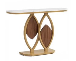 Varnox Gangtafel - Muurtafel - Consoletafel - Sidetable - Banktafel - Hout marmerlook - Stalen poten - Gouden Frame - Industrieel - Wit - 105x80x30cm