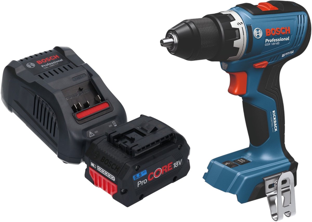 Bosch GSB 18V-65 Professionele accu klopboormachine 18 V 65 Nm borstelloos + 1x ProCORE oplaadbare accu 5,5 Ah + oplader
