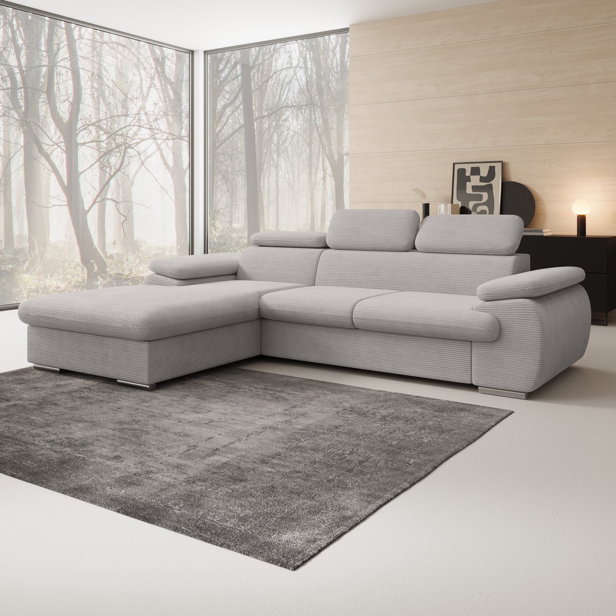 MEUBELLA Hoekbank Cordoba - Grijs - Ribstof - Links