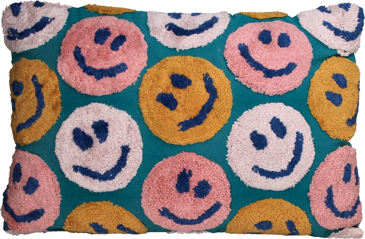 Sierkussen Smiley - Lachebekjes - 40 cm x 60 cm x 5 cm - Woonaccessoires - Woonaccessoire - Mode - Yellow - Pink - Green - Binnen kussen - Kleur - Sfeer - Fancy - Colorful - Kleurrijk - Luxe - Woonkussen - Woon Wonen - Home - Inrichting