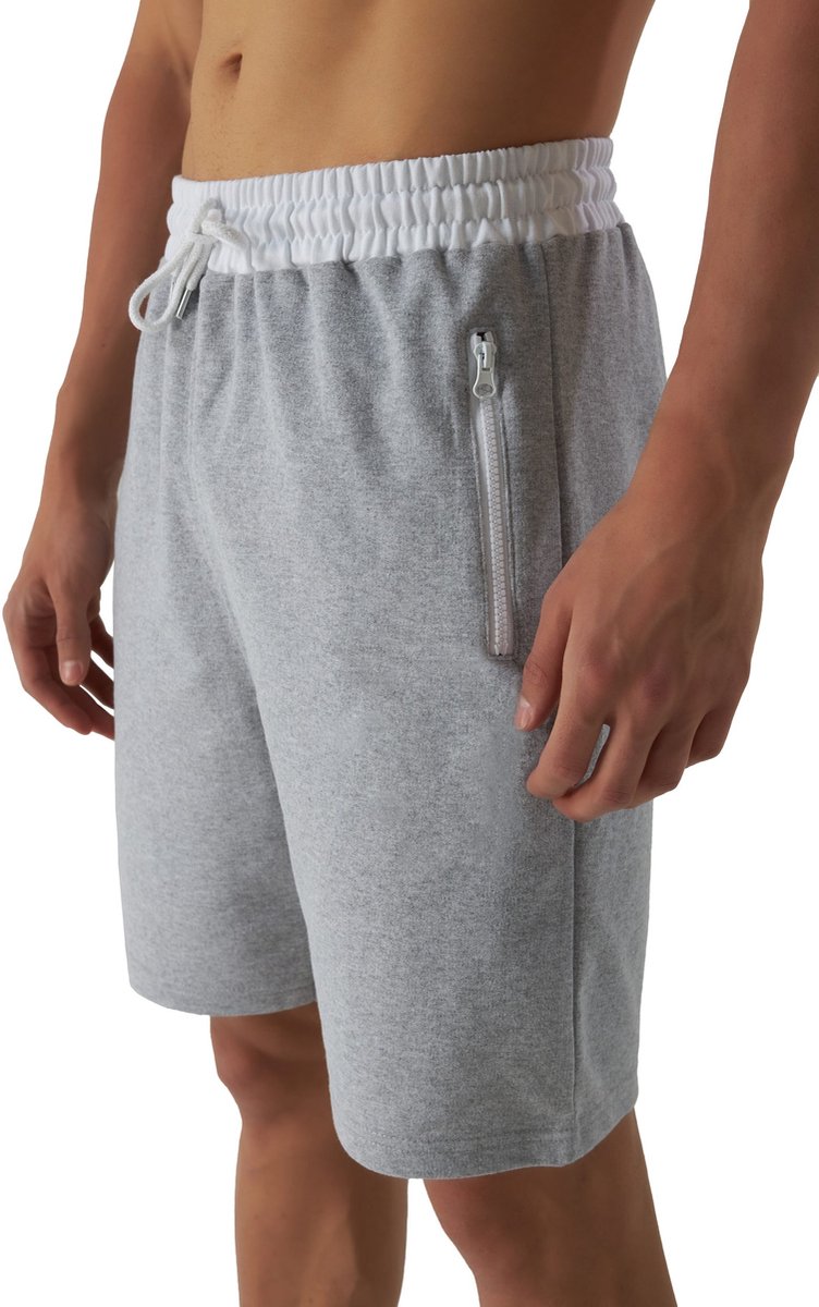Smith & Solo korte broek heren - comfortabele shorts heren - katoen sweat short - grijs wit