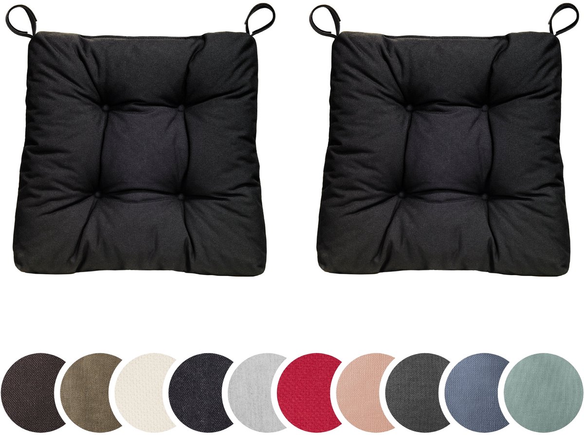 sleepling set van 2 stoelkussens Basic 20 | 40 (voorkant) / 35 (achterkant) x 38 x 7 cm | zitkussen voor binnen en buiten | hoes van 100% polyester | met klittenband | Made in EU | zwart