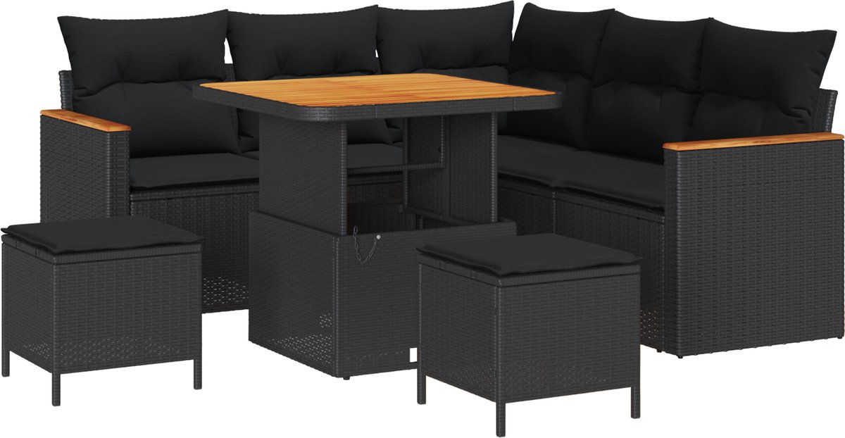 vidaXL Tuinbank - Set - 8 - st - 5-zits - Zwart - Poly - rattan