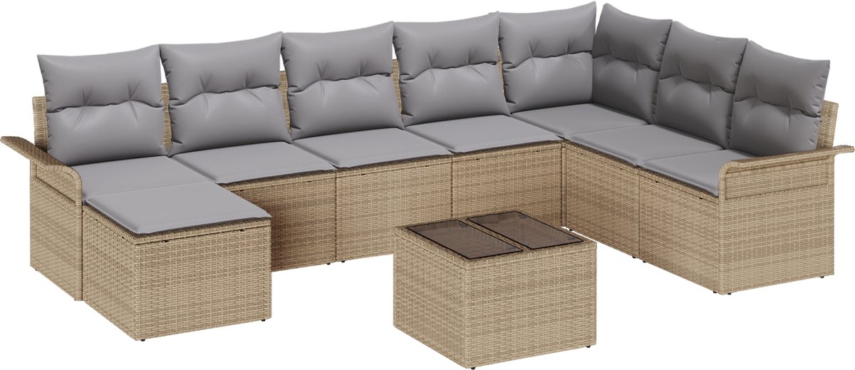 vidaXL Tuinbank - Set - 9 - st - Zwart - Poly - rattan