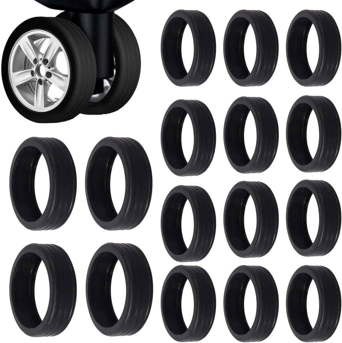 Bagage wielbeschermers - Set van 16 stuks - Siliconen beschermhoes voor kofferwielen (Zwart)