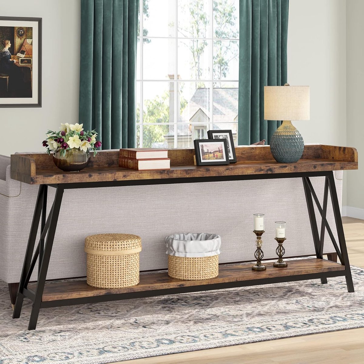 Tribesigns Consoletafel - Sidetable - Console - Haltafel - Metaal/Hout - Bruin - Industrieel - 180 x 80 x 30 cm - Console Tafel