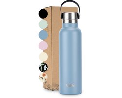 VANN® 100% RVS Thermosfles 600 ML voor volwassenen – 3-wandige isolatie – Geen plastic – Drinkfles – 24 uur koud/12 uur warm – Bay Blue – VANN ESSENTIAL BOTTLE®