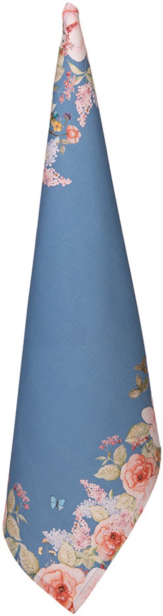 Clayre & Eef Theedoek 50x70 cm Blauw Katoen Bloemen