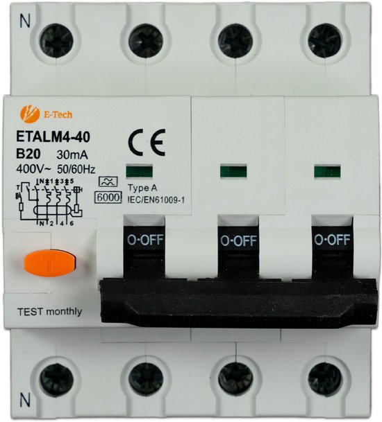 Foto: E tech aardlekautomaat 20a b 30ma 3p n
