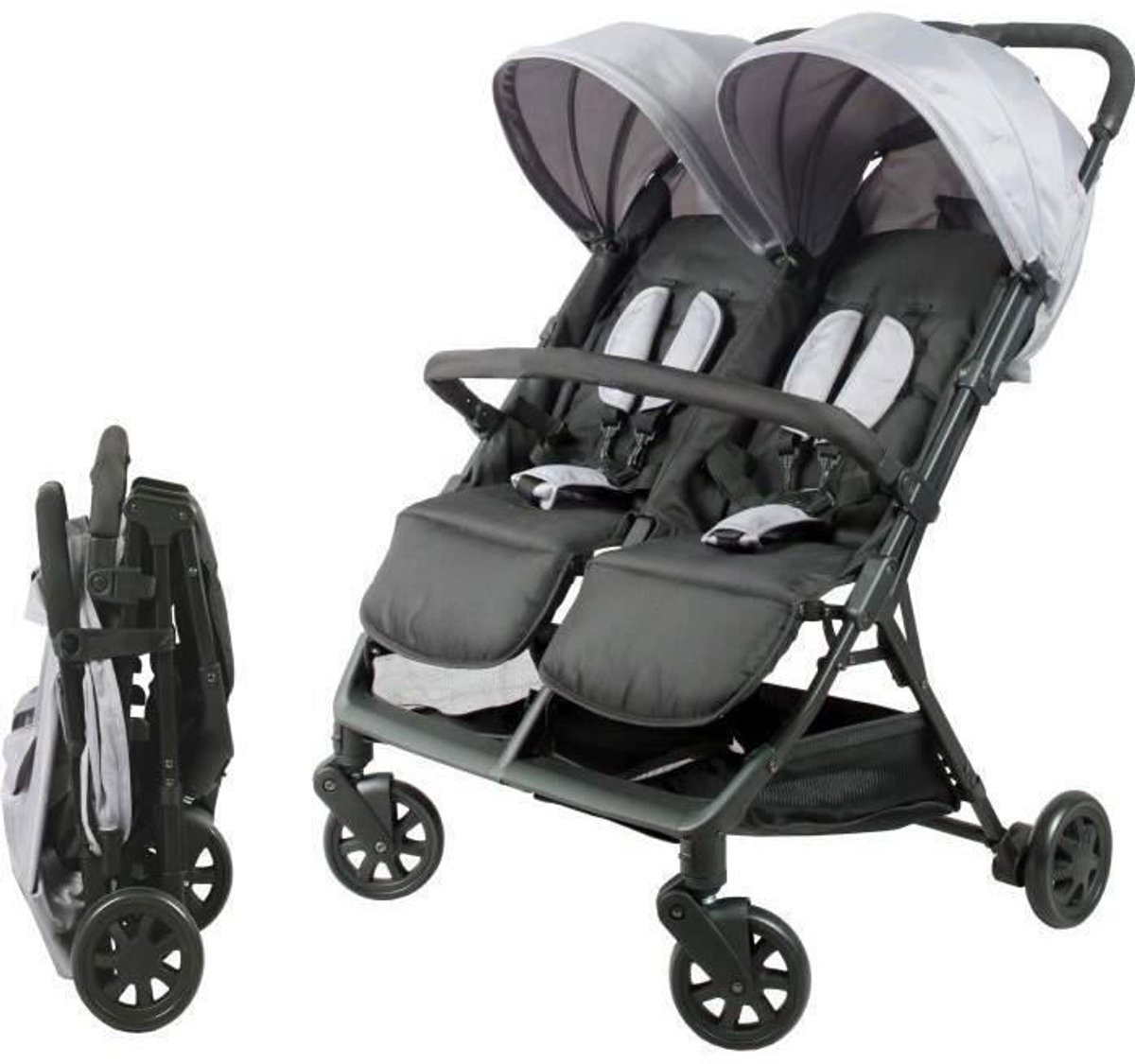 Bambisol DS209 Dubbele Kinderwagen Opvouwbaar Zwart Grijs - Product - €198,56